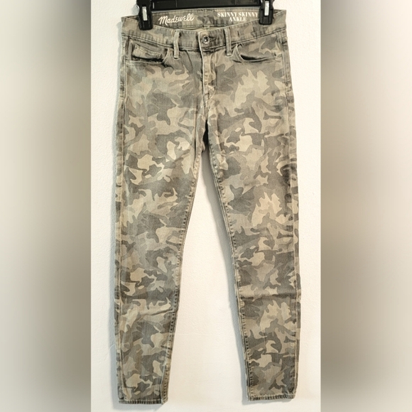 NWOT Madewell Skinny Ankle Gray Green Camo Camouflage Jeans Cotton 27 USA Made - Picture 1 of 6